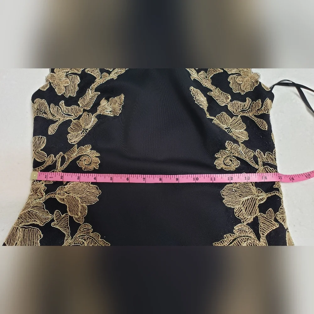 Tadashi Shoji Kami Dress Black & Gold  Knee length Sleeveless Size 6 Petite - Picture 11 of 16